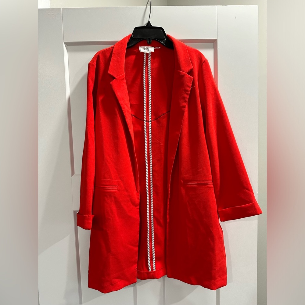 Red blazer with black fringe